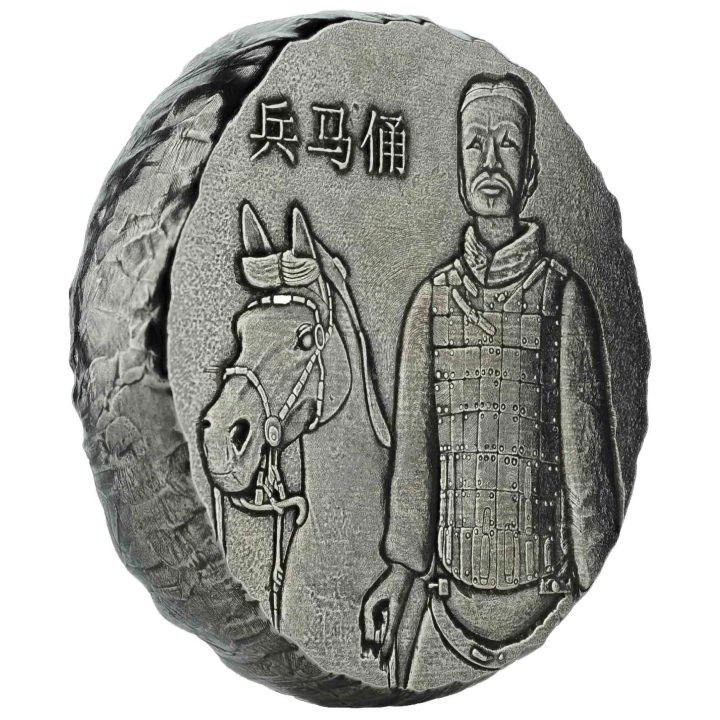 Fiji: Terracotta Warriors 5 uncji Srebra 2019 Antiqued Coin