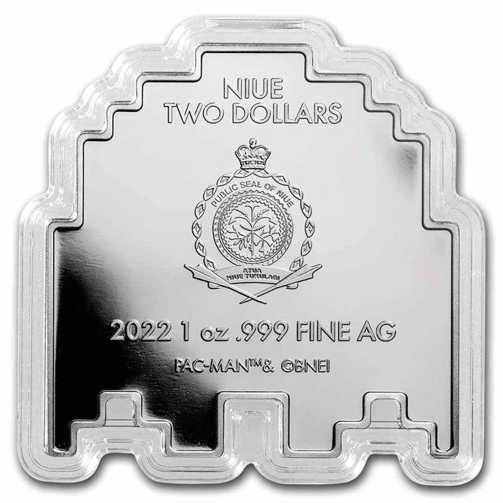 Niue: PAC-MAN GHOST "BLINKY" kolorowany 1 uncja Srebra 2022 Proof Shaped Coin