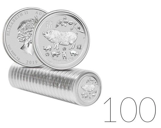 Lunar II: Rok Świni 1 uncja Srebra 2019 PAKIET 100 SZTUK