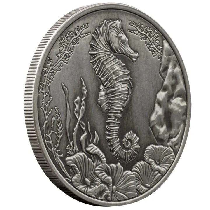 Samoa: Seahorse 1 uncja Srebra 2025 Antiqued Coin