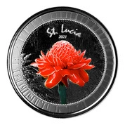 St. Lucia Botanical Gardens kolorowany 1 uncja Srebra 2021 Proof