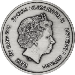 Tuvalu: Bogowie Olimpu - Posejdon 1 uncja Srebra 2021 Antique Finish
