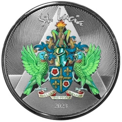 St. Lucia - Coat of Arms kolorowany 1 uncja Srebra 2023 Proof