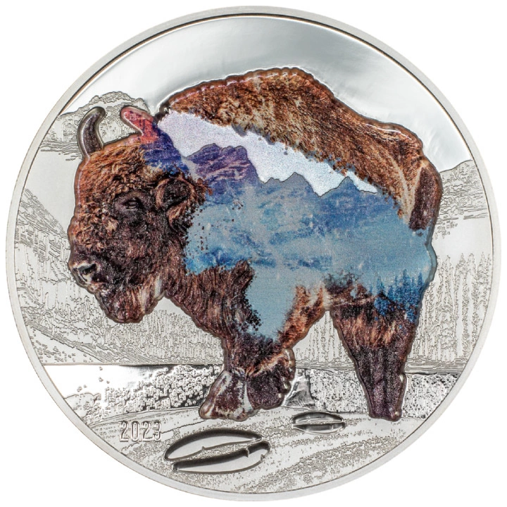 Mongolia: Into the Wild - Bison kolorowany 2 uncje Srebra 2023 Proof Ultra High Relief