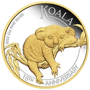 Koala pozłacana 15. rocznica 3 uncje Srebra 2022 Proof