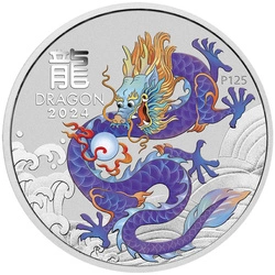 Perth Mint: Lunar III - Rok Smoka "Fioletowy Smok" kolorowany 1 uncja Srebra 2024