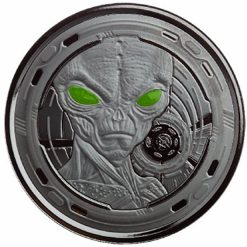 Ghana: Alien kolorowany 1 uncja Srebra 2022 Black Rhodium Proof