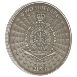 Niue: World of Cryptids - Bunyip $2 kolorowany Srebro 2023 High Relief Antiqued Coin