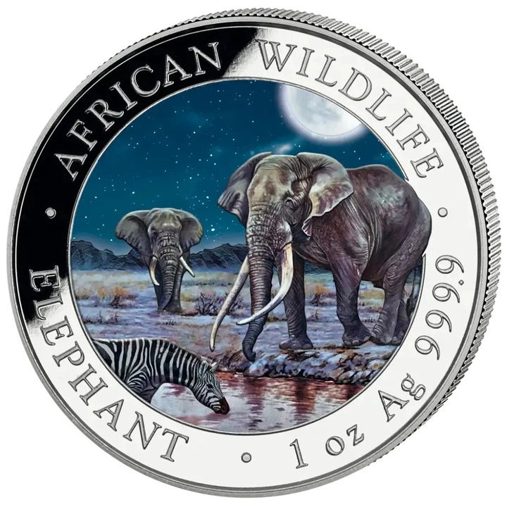 Zestaw 2 monet African Wildlife: Słoń Somalijski "Day & Night" kolorowany 2 x 1 uncja Srebra 2026