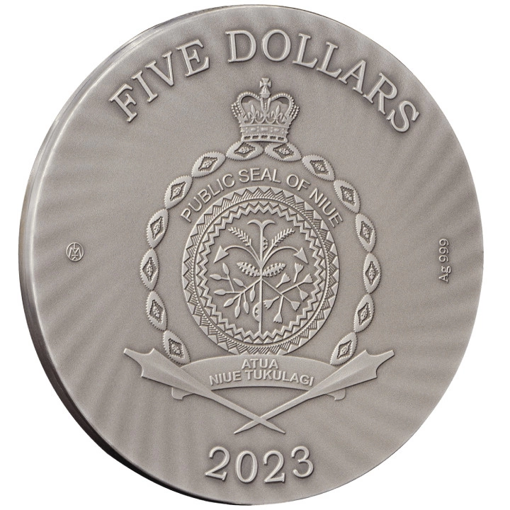 Niue: Goddesses and God - Poseidon pozłacany $5 Srebro 2023 High Relief Antiqued Coin
