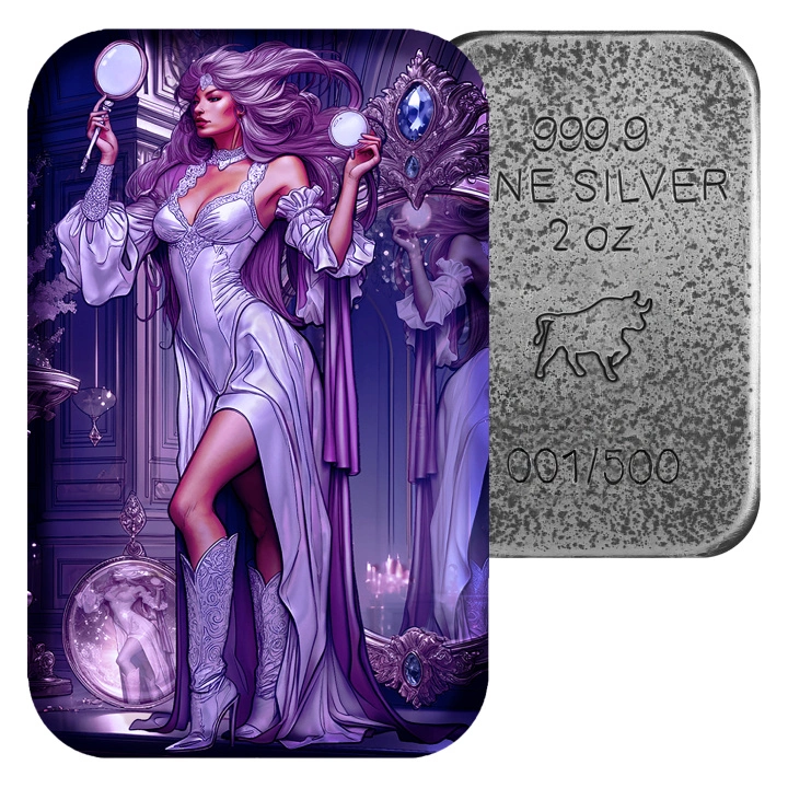 Sztabka Asturmint: The Deadly Seven Sins - Vanity kolorowana 2 uncje Srebra 2024 Antique Finish