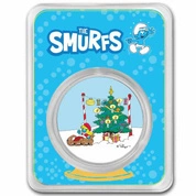 Niue: Smurfette Christmas kolorowany 1 uncja Srebra 2023 Slab