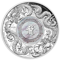 Double Dragon with Mother of Pearl 2 uncje Srebra 2024 Proof