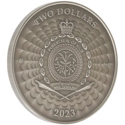 Niue: World of Cryptids - Dragon $2 kolorowany Srebro 2023 High Relief Antiqued Coin