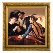 Niue: Caravaggio - Grający w karty kolorowany, pozłacany 1 uncja Srebra 2021 Proof