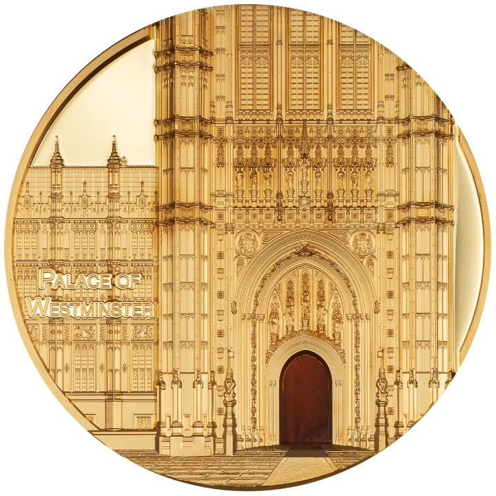 Palau: Tiffany Art Metropolis - Palace of Westminster kolorowany 5 uncji 2023 Proof Ultra High Relief