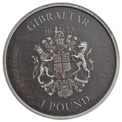Gibraltar: Lady Justice 1 uncja Srebra 2023 Antique Coin