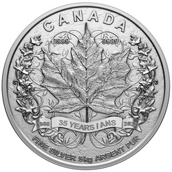 Kanadyjski Liść Klonowy - 35. rocznica 5000 gramów Srebra 2023 Matte Proof