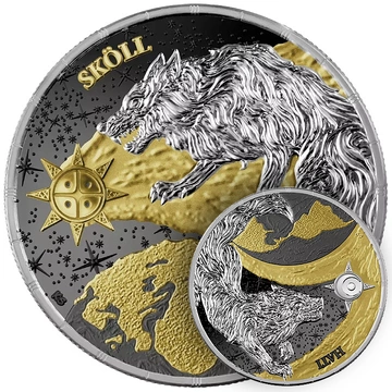 Ragnarök: Sköll & Hati Geminus pozłacany 2 x 1 uncja Srebra 2024 