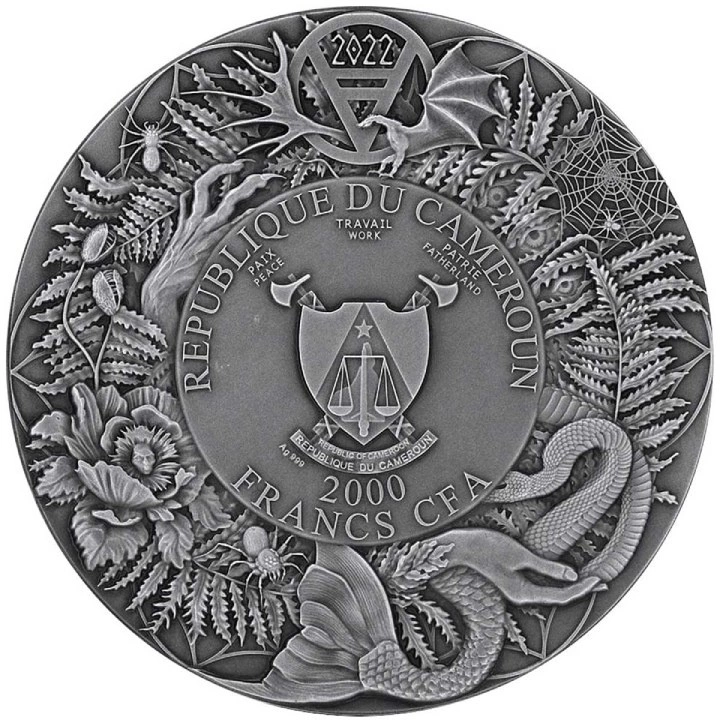 Cameroon: Slavic Bestiary - Domowik kolorowany, pozłacany 3 uncje Srebra 2022 High Relief Antiqued Coin