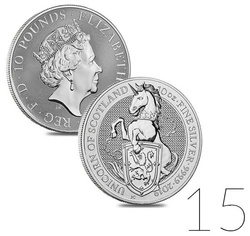 Bestie Królowej: Jednorożec Szkocji 10 uncji Srebra 2019 PAKIET 15 SZTUK