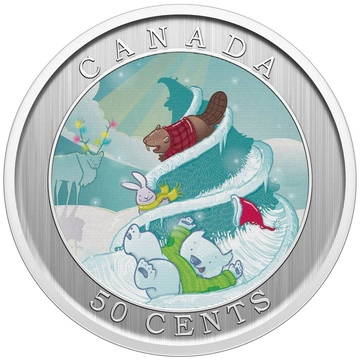 Canada: Whimsical Holiday Tree kolorowany 50 cents 2025 Specimen Lenticular Coin