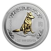 Lunar I: Rok Psa 1 uncja Srebra Platerowane złotem 2006