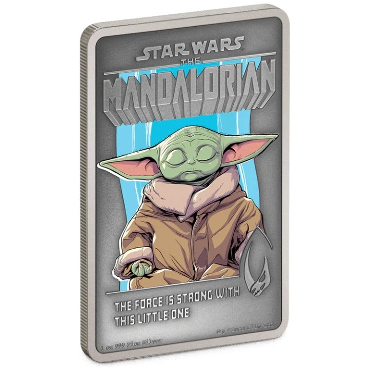 Niue: Star Wars The Mandalorian - Grogu kolorowany 1 uncja Srebra 2022 Antiqued Finish