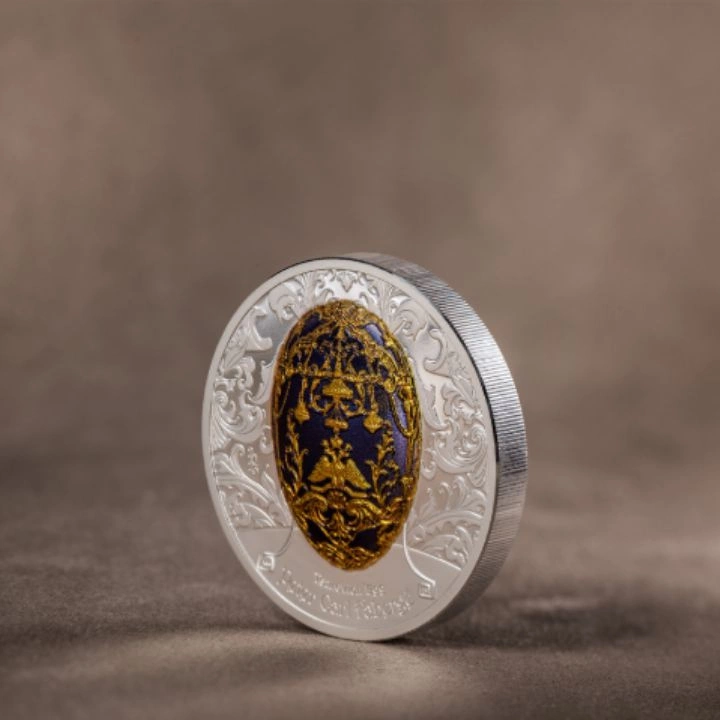 Mongolia: Peter Carl Fabergé – Tsarevich Egg kolorowany 2 uncje Srebra 2023 Proof High Relief