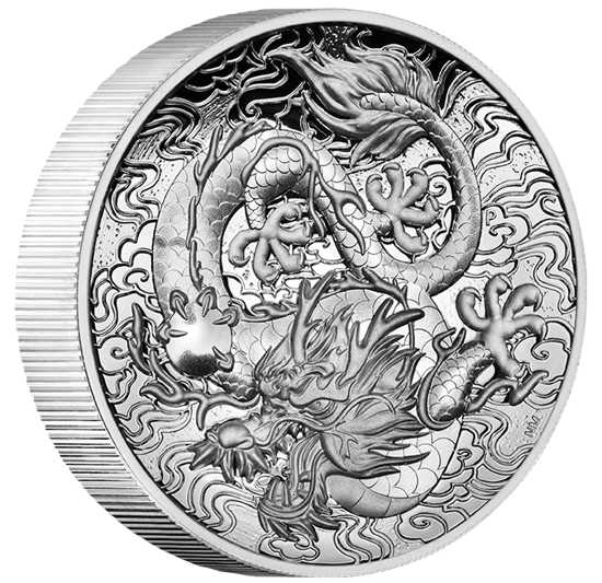 Chinese Myths and Legends: Dragon 2 uncje Srebra 2021 Proof High Relief