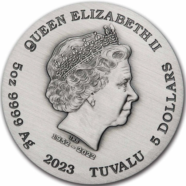 Tuvalu: 12 Lunar Animals kolorowany 5 uncji Srebra 2023 Antiqued Coin