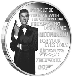 Tuvalu: James Bond Legacy 2nd issue - Roger Moore kolorowany 1 uncja Srebra 2022 Proof