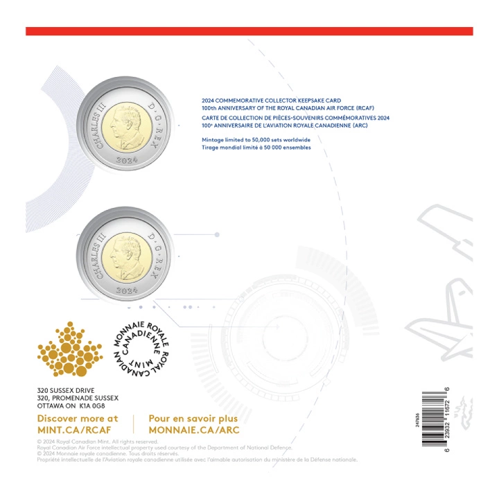 Zestaw Canada: 100th Anniversary of the Royal Canadian Air Force - Commemorative Collector Keepsake Card - 2 monety 2024