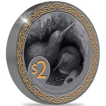 Kiwi pozłacany 2 uncje Srebra 2025 Black Proof High Relief
