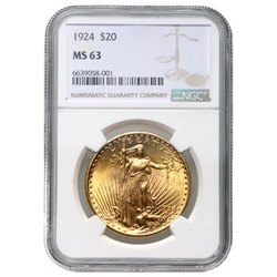 Saint-Gaudens Gold Double Eagle 20 Dollar 1924 NGC MS63