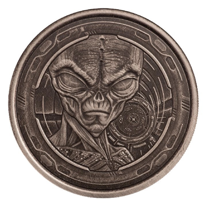 Ghana: Alien 1 uncja Srebra 2022 Antiqued Coin