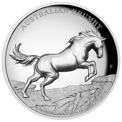Australijski dziki koń - Brumby 2 uncje Srebra 2021 High Relief Proof
