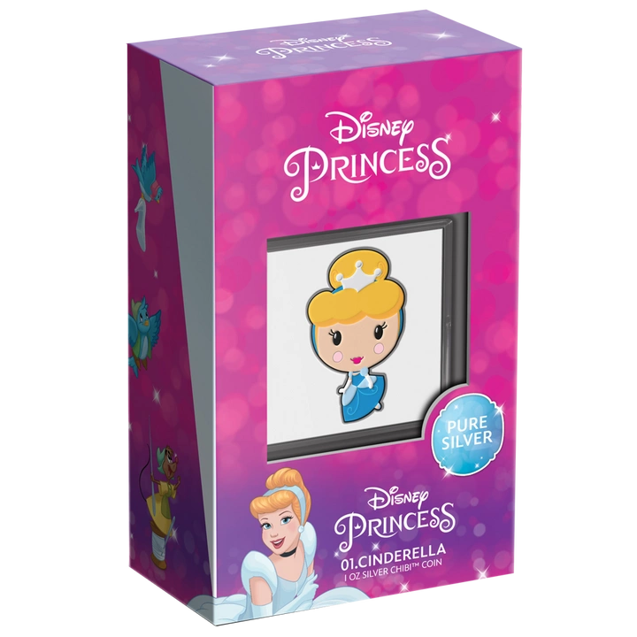 Niue: Disney - Cinderella Chibi Coin kolorowany 1 uncja Srebra 2021 Proof