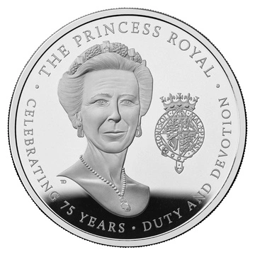 The 75th Birthday of HRH The Princess Royal £5 Srebro 2025 Proof Piedfort
