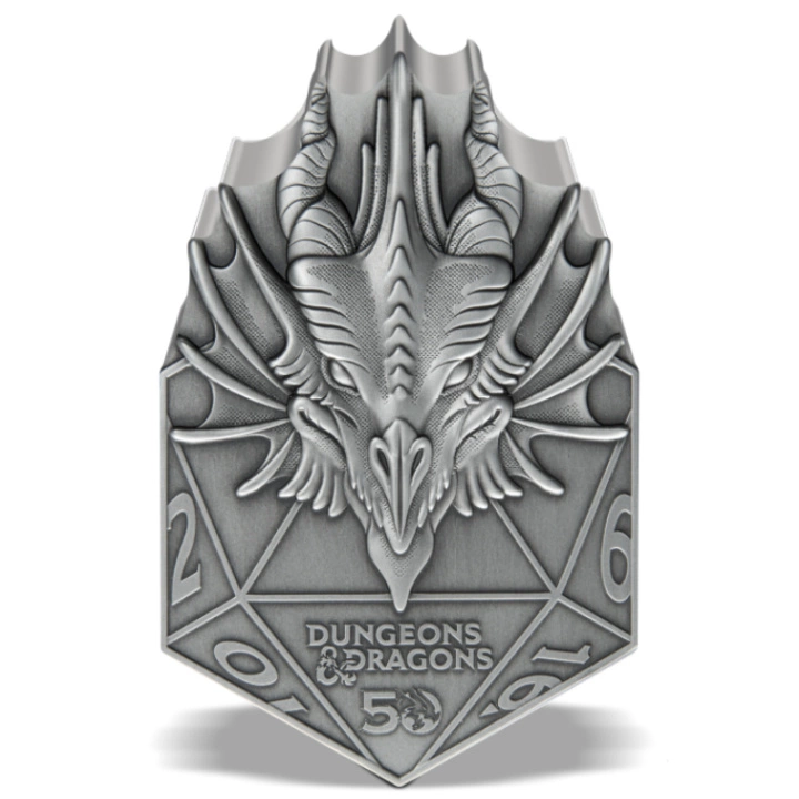 Niue: Dungeons & Dragons 50th Anniversary - Red Dragon D20 2 uncje Srebra 2024 Antiqued Coin