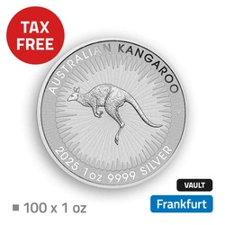 Australijski Kangur 100 uncji Srebra - przechowywane w bezcłowym magazynie we Frankfurcie (Loomis)