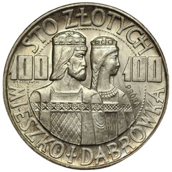 Próba: Mieszko i Dąbrówka 100 złotych Srebro 1966 (stan 1 / 1- )