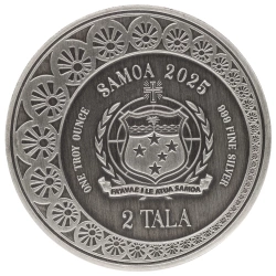 Samoa: Mermaid & Pearl 1 uncja Srebra 2025 Antiqued Coin