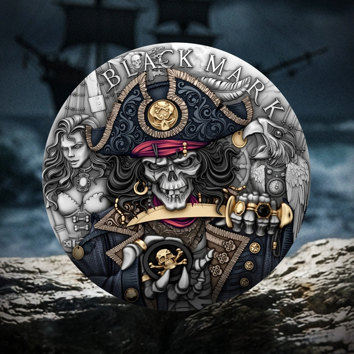 Niue: The Pirates - Black Mark kolorowany 2 uncje Srebra 2026 Antiqued Coin