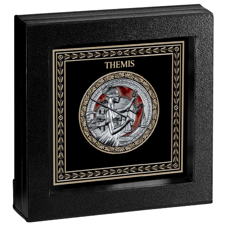 Niue: Temida kolorowana $2 Srebro 2022 Black Proof Antiqued Coin