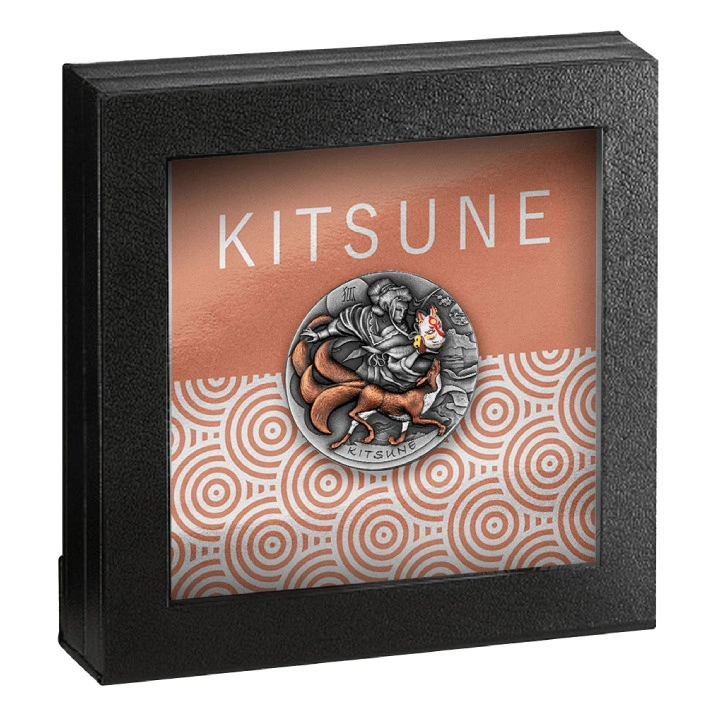 Niue: Kitsune kolorowana $5 Srebro 2022 High Relief Antiqued Coin
