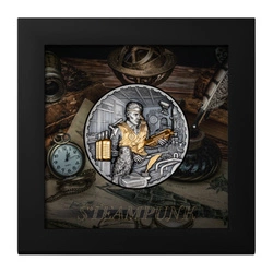 Cook Islands: Steampunk - Science Lab pozłacany 3 uncje Srebra 2023 Ultra High Relief Antiqued Coin