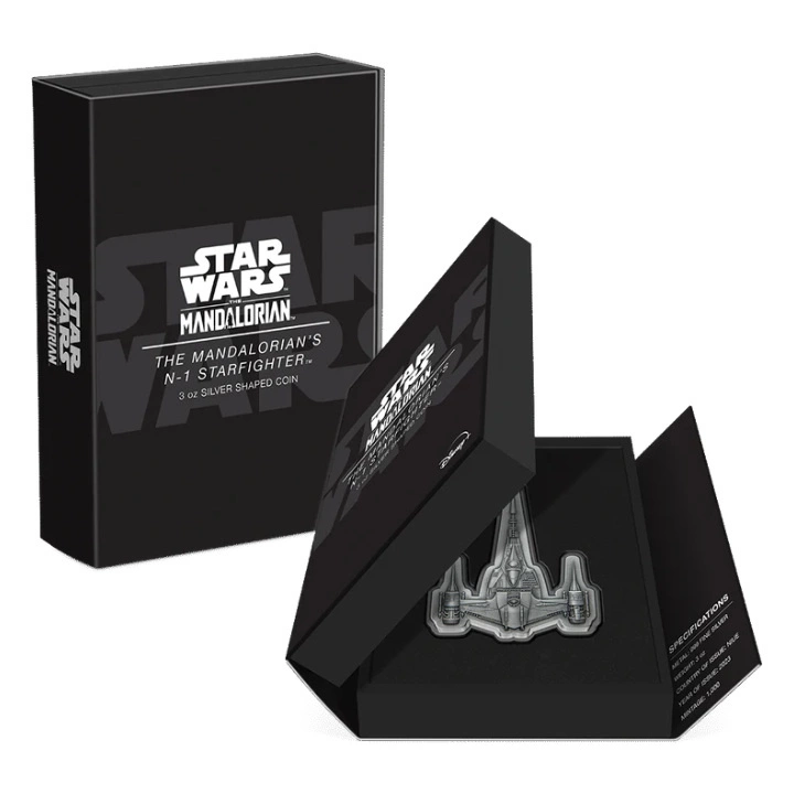 Niue: Star Wars The Mandalorian - The Mandalorian's N-1 Starfighter 3 uncje Srebra 2023 Antiqued Shaped Coin