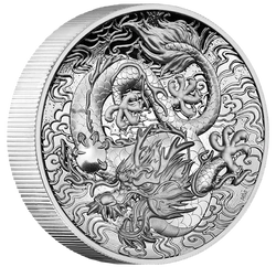 Chinese Myths and Legends: Dragon 2 uncje Srebra 2021 Proof High Relief