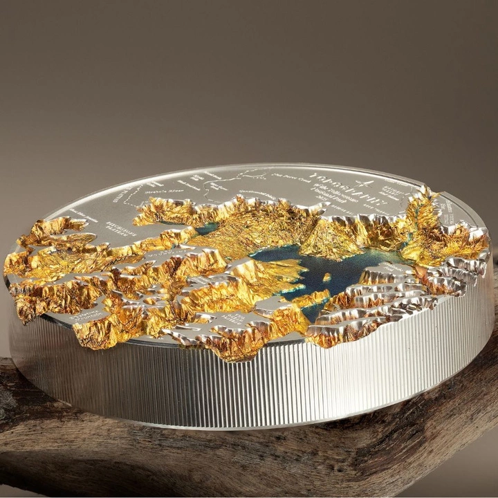 Cook Islands: Topography – Yellowstone kolorowany 5 uncji Srebra 2025 Proof